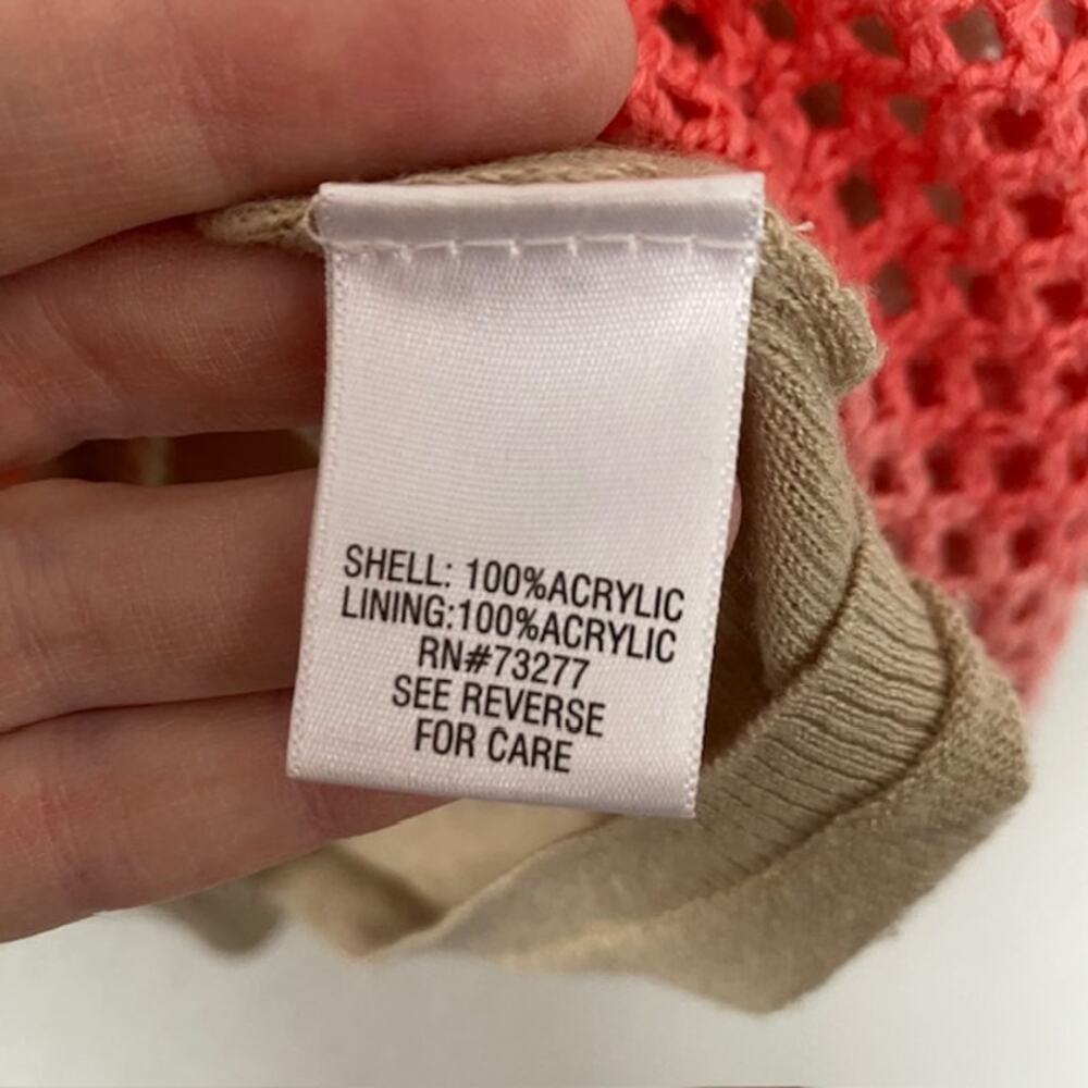 Croft & Barrow V-Neck‎ Loose Knit Lined Sweater Tan/Orange/Ivory Women's Large - Picture 9 of 12